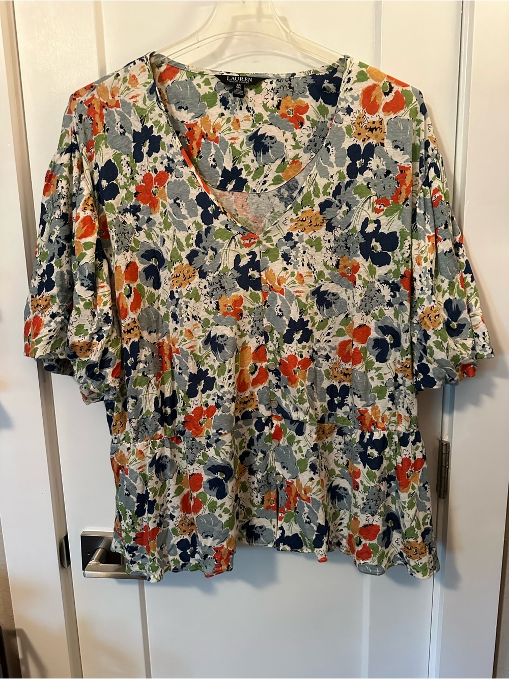 Lauren Ralph Lauren Floral V-Neck Peplum Top - Multi 3X